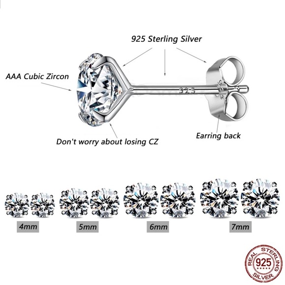 0.84Ct Round Cut Simulated Diamonds Screw-Back Silver Earrings Studs Back - Picture 9 of 17
